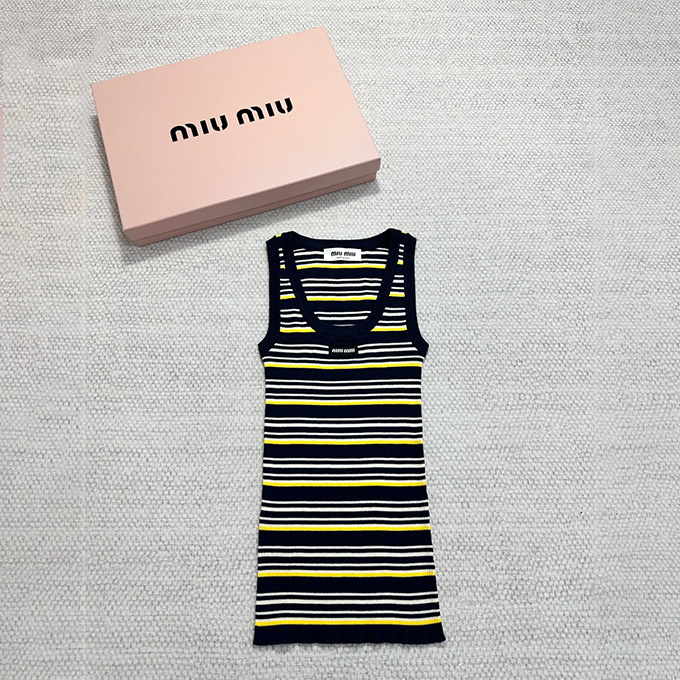 miu miu multicolor stripe ribbed scoop neck knit camisole